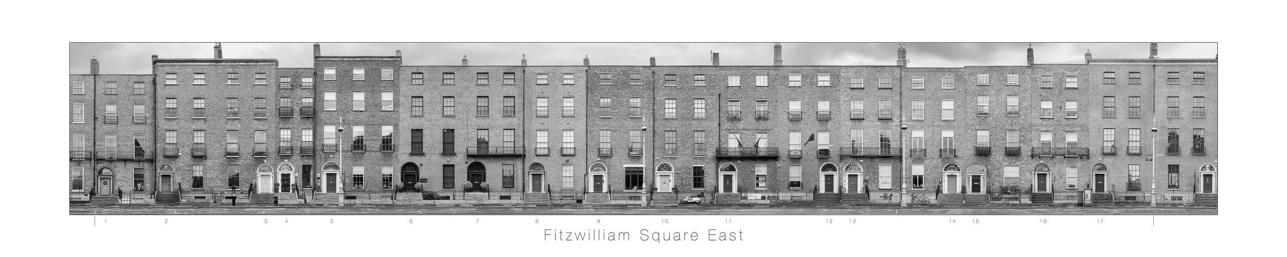 Fitzwilliam Square East - B&W<br>with title and house numbers