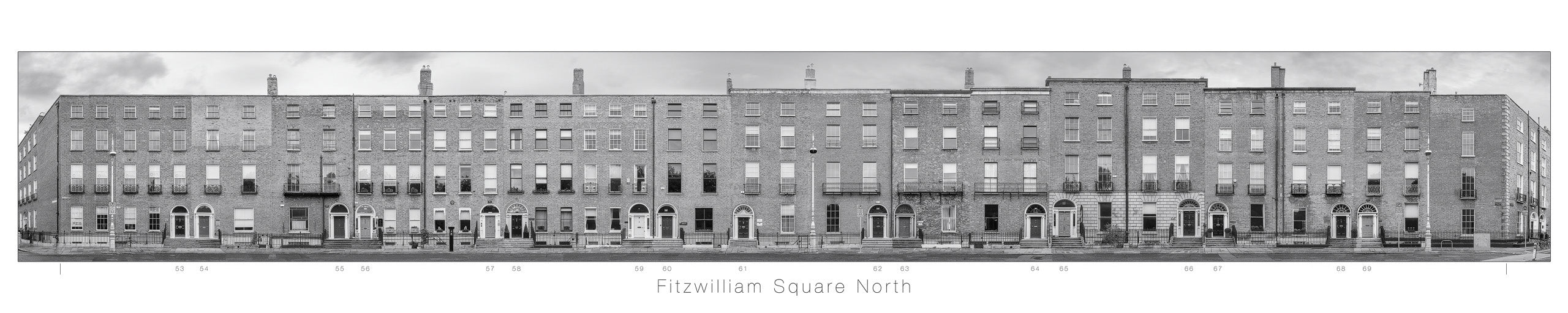 Fitzwilliam Square North - B&W<br>with title and house numbers