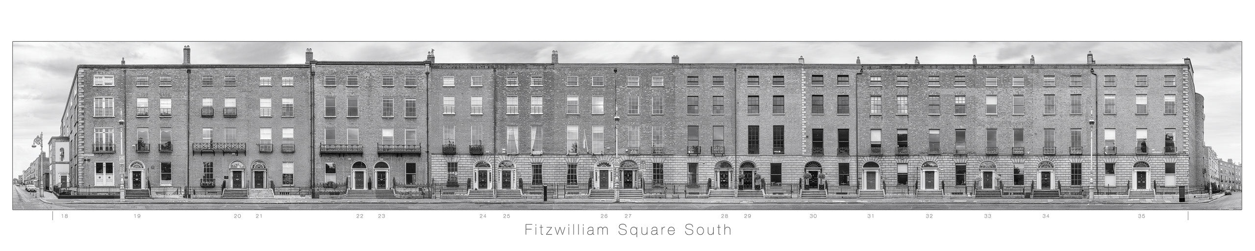 Fitzwilliam Square South - B&W<br>with title and house numbers