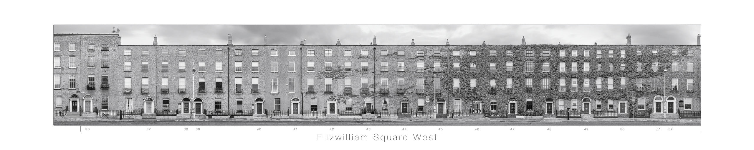 Fitzwilliam Square West - B&W<br>with title and house numbers